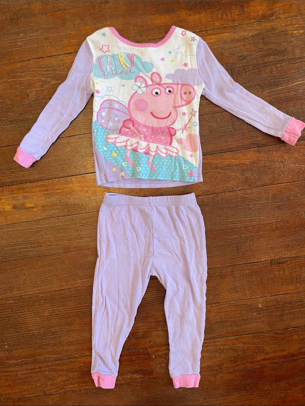 Peppa Pig Lavender Pink Fairy Pajama Set 2T Long Sleeve Pants
